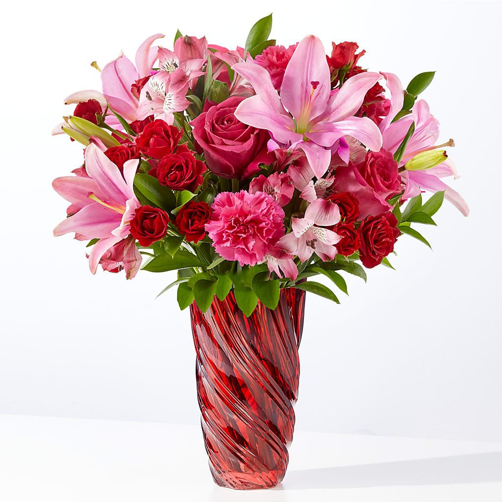 In Love Bouquet with Luxe Swirl Vase – Blue Ridge Flowers, Blue Ridge GA