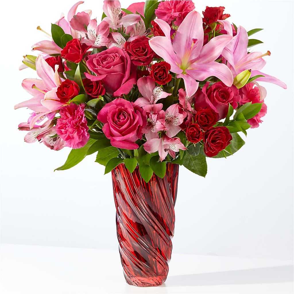 In Love Bouquet with Luxe Swirl Vase – Blue Ridge Flowers, Blue Ridge GA