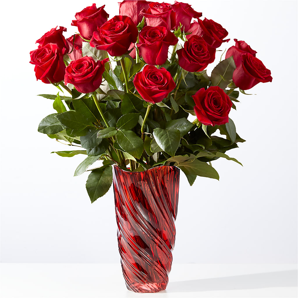 Classic Love Red Rose Bouquet with Luxe Swirl Vase – Blue Ridge Flowers, Blue Ridge GA