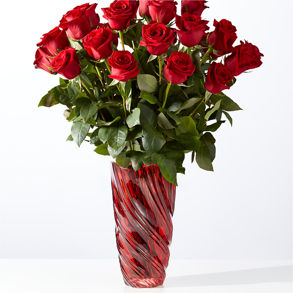 Classic Love Red Rose Bouquet with Luxe Swirl Vase – Blue Ridge Flowers, Blue Ridge GA