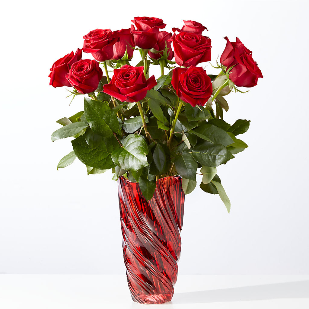 Classic Love Red Rose Bouquet with Luxe Swirl Vase – Blue Ridge Flowers, Blue Ridge GA