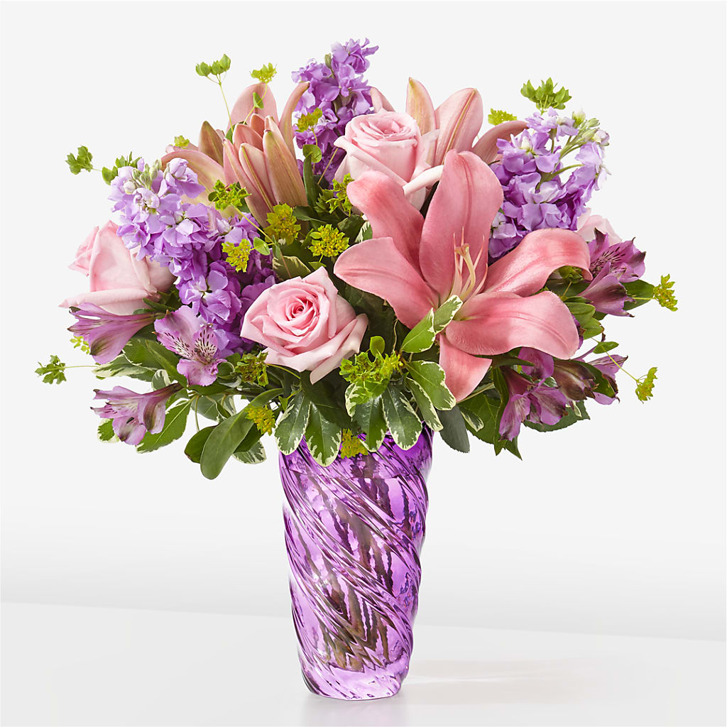 Precious Petals Bouquet with Luxe Swirl Vase – Blue Ridge Flowers, Blue Ridge GA