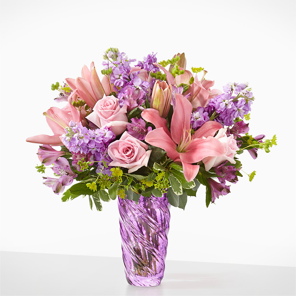 Precious Petals Bouquet with Luxe Swirl Vase –  Blue Ridge Flowers, Blue Ridge GA