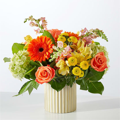 Autumn Sunshine Bouquet with Ivory Vase –  Blue Ridge Flowers, Blue Ridge GA