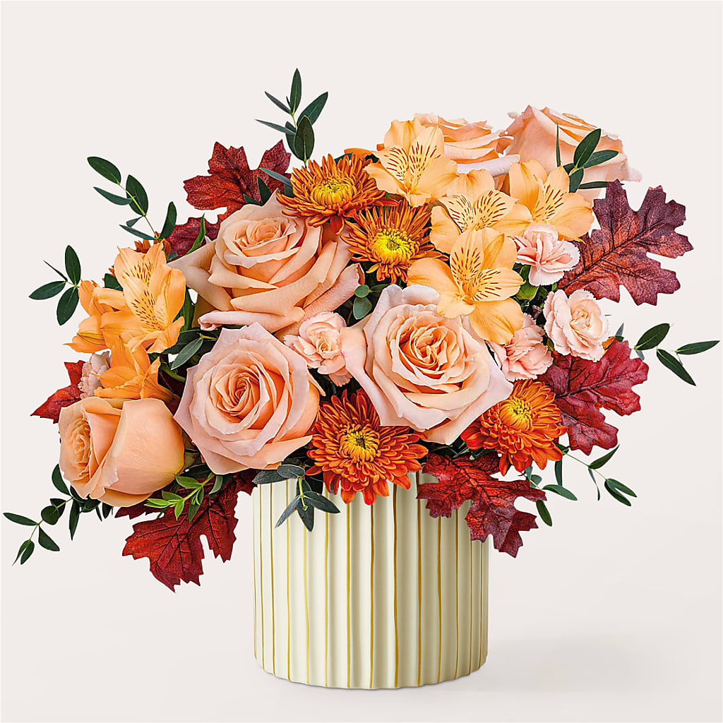 Spiced Latte Bouquet with Ivory Vase –  Blue Ridge Flowers, Blue Ridge GA