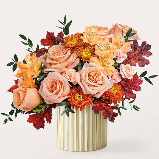Spiced Latte Bouquet with Ivory Vase –  Blue Ridge Flowers, Blue Ridge GA
